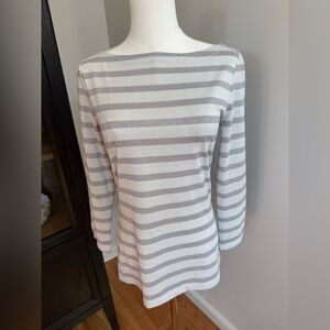 Banana Republic Gray and White Shimmery Striped Top